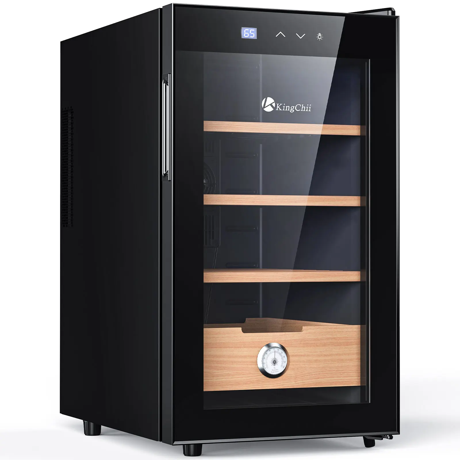 KingChii 48L Premium Storage Cabinet with Spanish Cedar Wood Frames, Cedar Shelves, Temperature Control, Hygrometer, 300-Capacity, Dual-Function Heating-Cooling Air-Cooled Mute Humidifier Purifier
