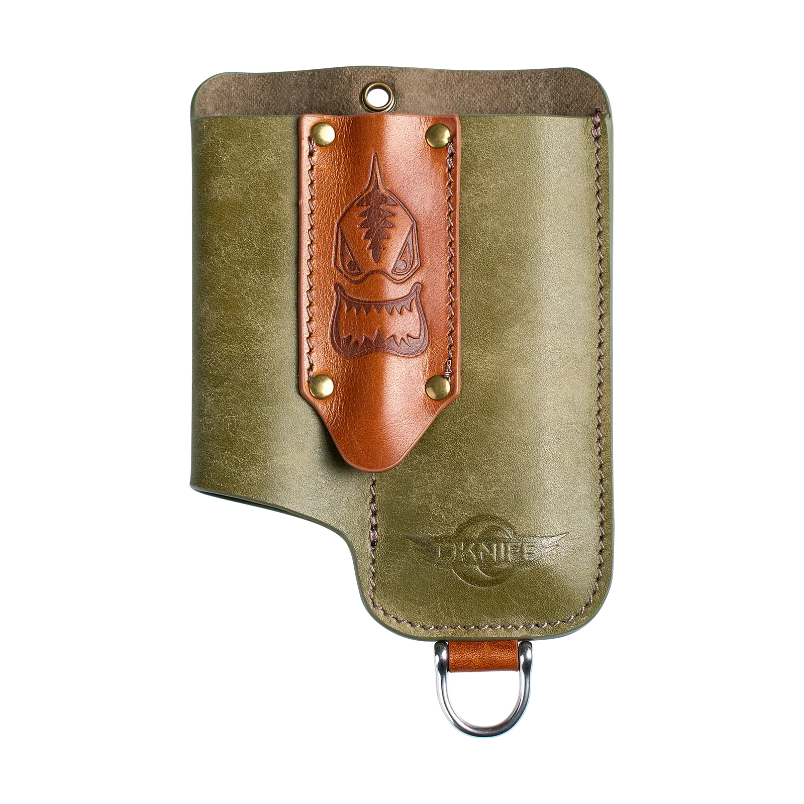 OKNIFE Osheath S1 3-in-1 Brass Italian Top-Grain Leather Tactical Tool Sheath - Durable Stitching, Oil-Tanned Processing, Men's EDC Accessory, Belt Organizer with Horseshoe Buckle Keychain (70.8g), Fits Flat Flashlight, Pocket Knife, Mini Pen, Camping
