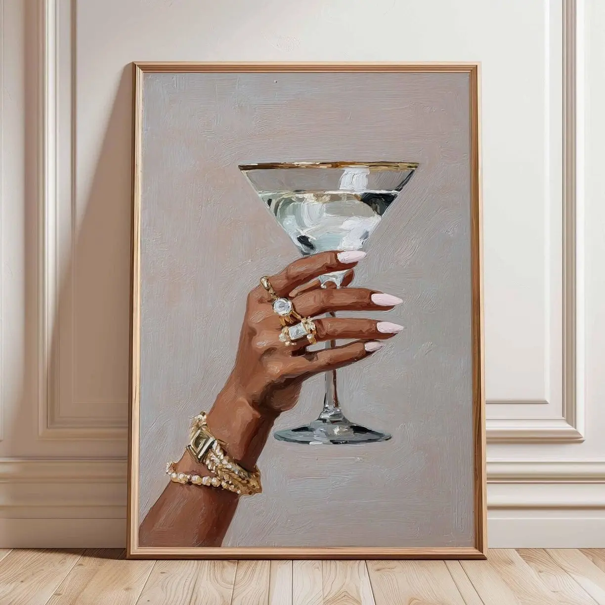 Chic Martini Glass Poster – Glam Wall Art with Hand Holding Cocktail, Fashion Bar Decor | Framless Poster 8
