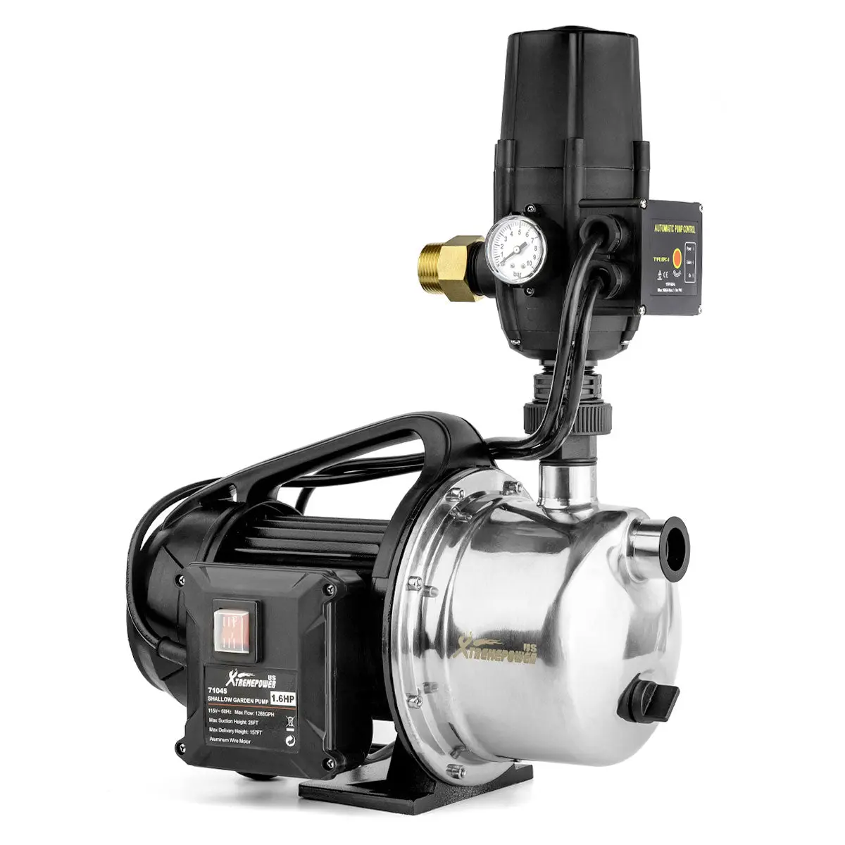 XtremepowerUS 1.6HP Self-Priming Shallow Well Pump - 1268GPH 1" Water Transfer Unit with Controller, for Irrigation (Self-Priming Sprinkler Pumps Category)