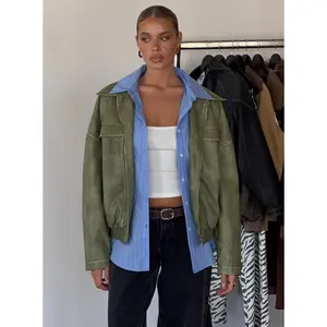 Tanza Faux Leather Jacket Washed Green