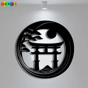 1pc Avant - Garde Torii Gate & Pine Tree & Moon Metal Wall Art, Avant - Garde Torii Gate & Pine Tree & Moon Statue Mural, Iron Craft, Perfect for Living Room, Lounge, Outdoor Space Decor,  Artistic Metalwork, New Year Decor, Ideal Gift for Trend Seekers