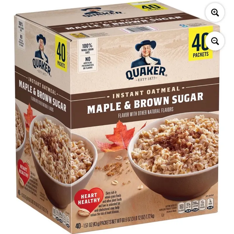 Quaker Instant Oatmeal - Maple Brown Sugar Flavor, 1.51 oz Individual Packets, 40-Count Bulk Box