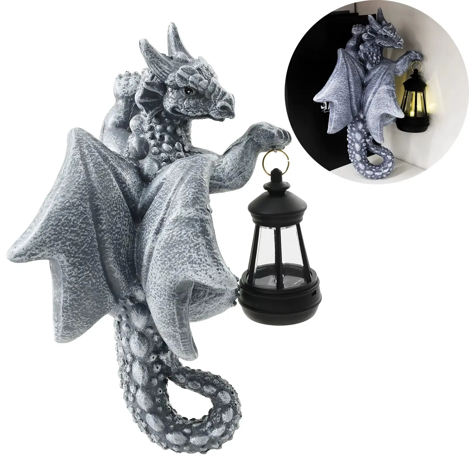 Dragon Sculpture with Solar Light, Resin Material, Fun Dragon Figurine, Garden Decoration, Courtyard Statue, Holiday Outdoor Decor, Garden Sculptures