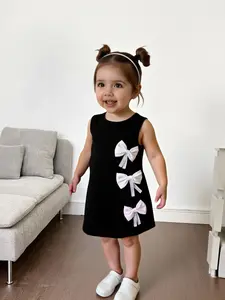 Baby Girls Summer New Casual Fashion Comfortable Slim Fit Bow Tie Sleeveless Vest Dress, Stylish and Comfy One-Piece