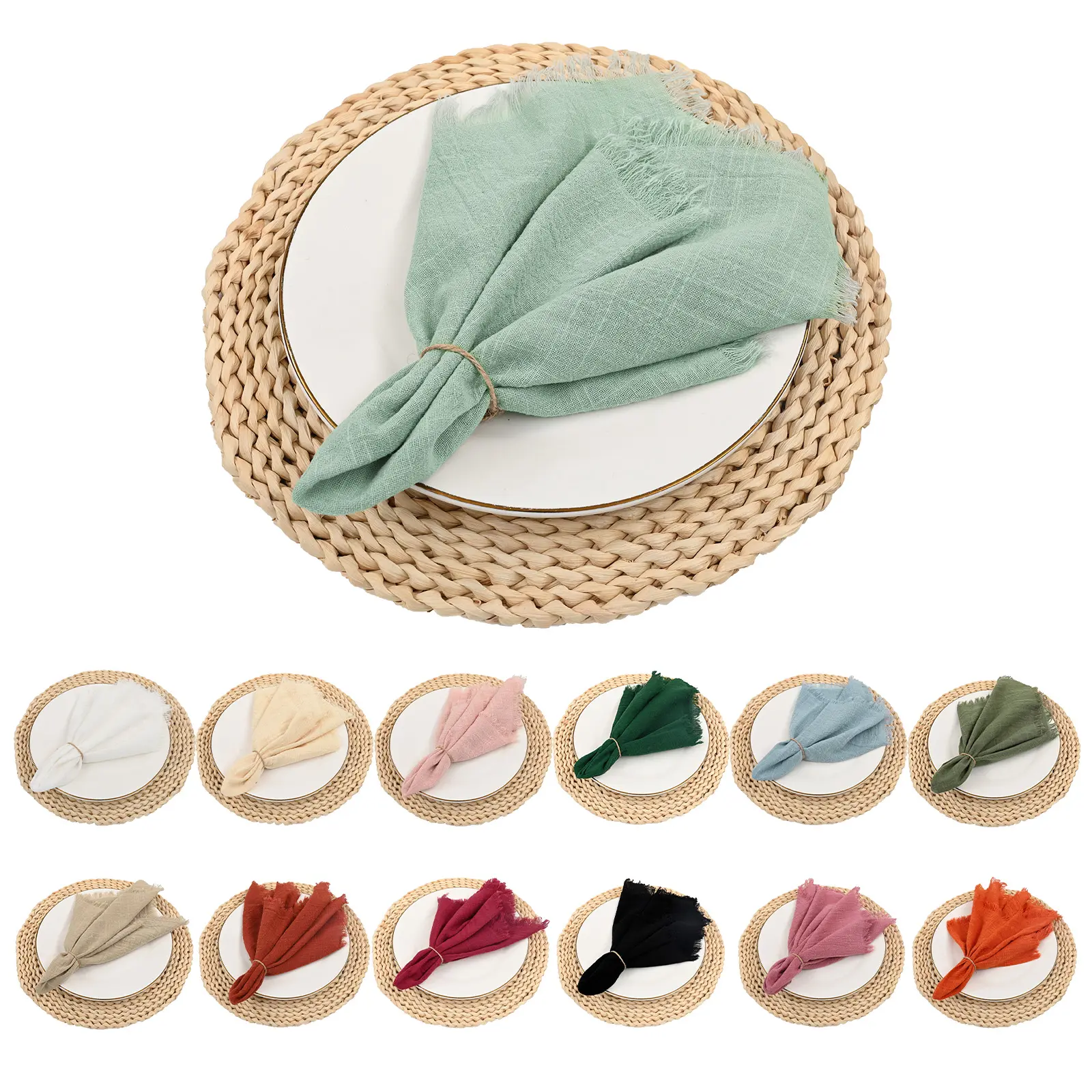 24/30/36 Pcs Handmade Cloth Napkins with Fringe Beige, 16x16 Inches Delicate Rustic Cotton Napkins Bulk ,Natural Soft Rustic Cotton Dinner Napkins with Fringe for Wedding/Dinner/Party Event Table Decoration，#Back-to-school #Halloween