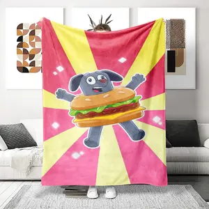 Cute Bluey Burger Flannel Print Cozy Blanket, Soft Lightweight Bedding, All Seasons Use, Easy Foldable Storage, Travel Office Decor Gift
