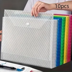 Transparent Plastic Document Storage Bag, Document Organizer, 10pcs Waterproof Large Capacity File Folder, Button Sealed Design for School & Office Use