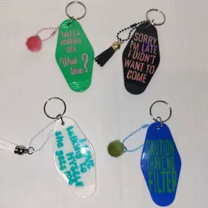 Hotel Style Keychains Funny - Handmade Double-Sided Decorations with Cute Quotes, Includes Colorful Tags.  Fun and Trendy Design