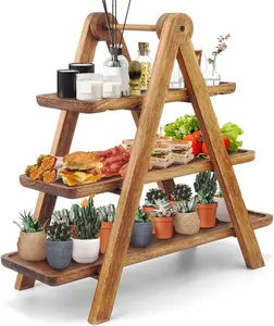 3 Tier Serving Tray Three Tiered Serving Stand, Rectangle Serving Platter Wooden Farmhouse Tiered Tray