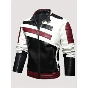 Men's Vintage Striped Cycling Jacket With Zipper Pocket, Casual Stand Collar Zip Up Fleece Jacket For Outdoor