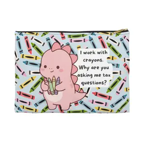 Anxious Dinosaur | Tiny Professional | Kawaii Pastel | "I work with crayons, why are you asking me tax questions?" Pouch