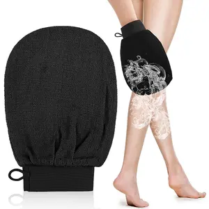Exfoliating Glove Body Scrubber Exfoliator Korean Washcloth Skincare Remover Deep Scrub Loofah Cleansing Mitts Exfoliate Cloth Exfoliation Scrubbing Bath Shower Soap Sponge Hand Towel (Black)