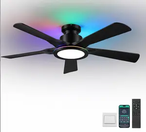 52" Low Profile Ceiling Fan with Light, RGB Ring Light, Remote & APP Control, 3 CCT Dimmable, 6 Speeds, Reversible DC Motor for Bedroom Living Room Kids Room