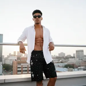 Sopula Studio Men's Hiphop Cross Hot Diamond Jorts Denim Shorts Streetwear Pocket