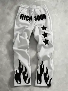 Men's Loose-Leg Letter Print Graphic Pattern Joggers, Street Style Urban Aesthetic Wide Leg Pants, Comfortable & Trendy, Casual Wear, All Seasons, Drawstring Waist