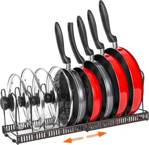 Pot Rack -Expandable Pan Organizer for Cabinet,Pot Lid Holder with 10 Adjustable Compartment for Kitchen Cabinet Cookware Baking Frying Rack,Bronze