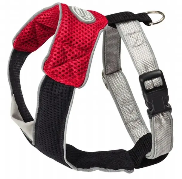 Doggles HAOMXS13 Extra Small V Mesh Harness - Red-Black, Eco-Friendly 1-Piece Breathable Mesh Safety Harness with Fully Adjustable Girth, Recycled Fabrics, Reflective Trim, 7" H x 1" W x 7" D