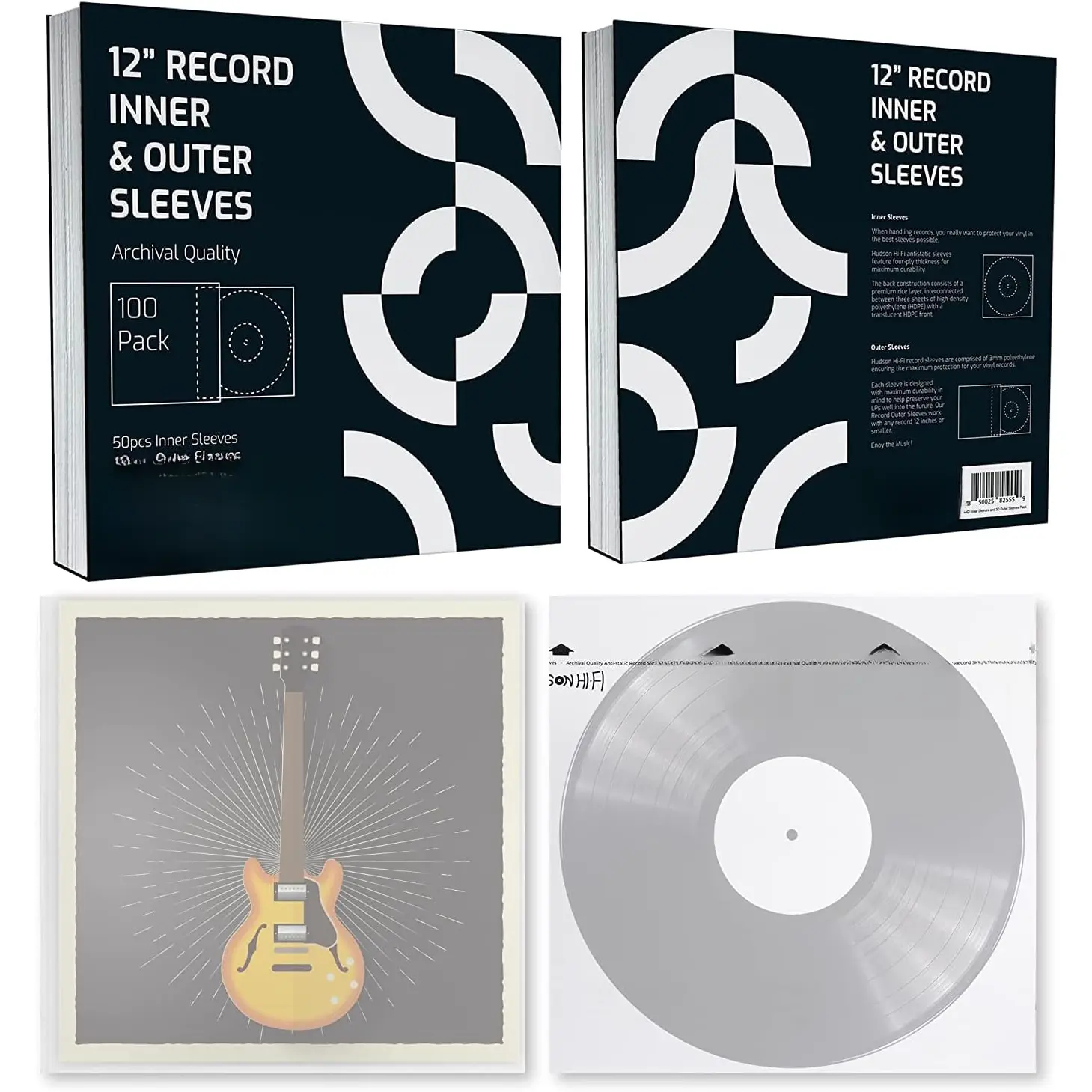 Vinyl Record Protective Sleeves Bundle - 50 Inner & 50 Outer Archival Quality Bundle for Album Cover Art, Anti-Static, Dust-Blocking, Acid-Free, Smooth-Slide, Fits Single & Double Gatefold LP, Transparent Design