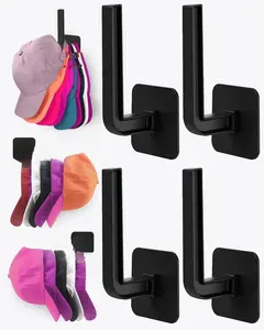 4-Pack Hat Rack for Convenient Storage, Versatile Hat Organizer with Sturdy Adhesive Hooks for Wall-Mounted Cap Display