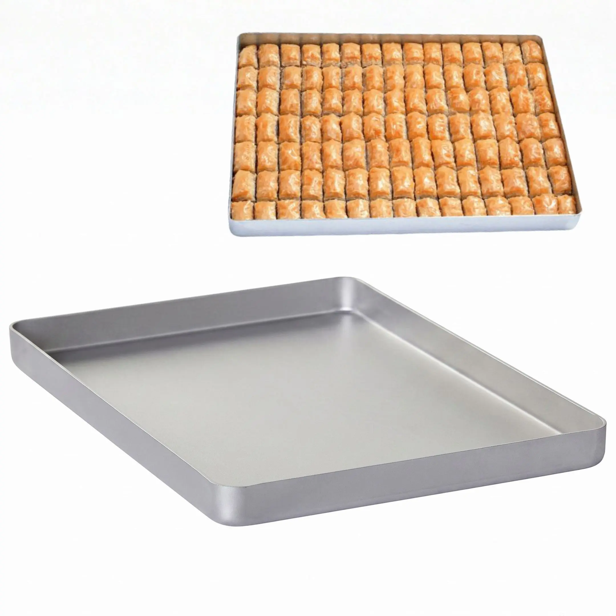 Hakan Aluminum Half Sheet Baking Pan 14x18-inch, 2.2lbs Weight, Thick Rust-Free Bakeware, Warp Resistant Food Grade Aluminum Baking Tray, Cookie Sheet Oven Tray, Heavy-Duty Baklava Tray, Silver