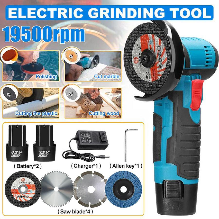 【FathersDay Gift】12V Cordless Mini Brushless Angle Grinder Kit with 4 Gutting Blades,2 pcs 12V 1500mAh Batteries 19500 RPM/Min,for Cutting Grinding Polishing Electric Heavy Duty Handle Power Tools,Blackfriday,Christmas Gift fathersdaygift