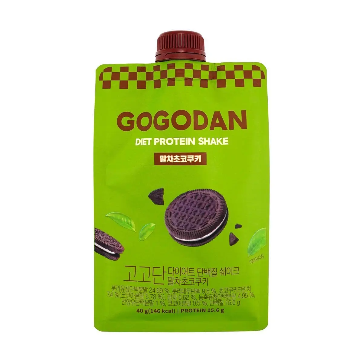 GOGODAN Korean Meal Replacement Protein Shake Powder - Matcha Chocolate Cookie Flavor, 0 Sugar, Low Fat, High Protein, 40g