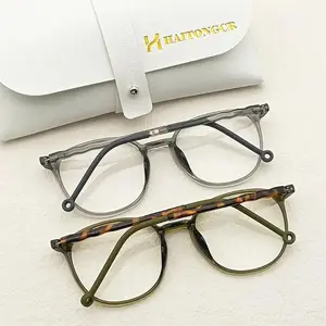 HAITONGCR High Definition Reading Glasses - Unisex Ultra-Light Full Rim Oval Frames, PC & Acetate Material, Olive Green & Gray, Includes Glasses Case & Cleaning Cloth, High Definition Glasses