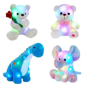 WEWILL Teddy Bear with Rose White Bear Stuffed Animal Soft Light Up Plush Toy LED Night Lights Birthday Christmas for Kids Toddler Girlfriend,White,10.5''