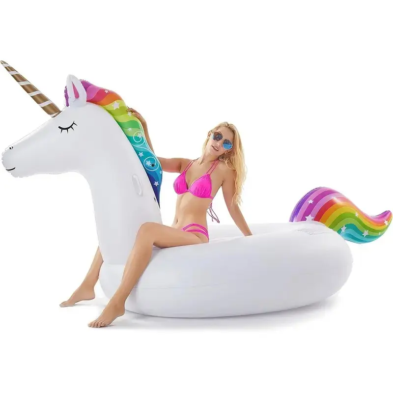 Giant Inflatable Unicorn Pool Float Floatie Ride On with Fast Valves Large Rideable Blow Up Summer Beach Swimming Pool Party Lounge Raft Decorations Toys for Kids Adults