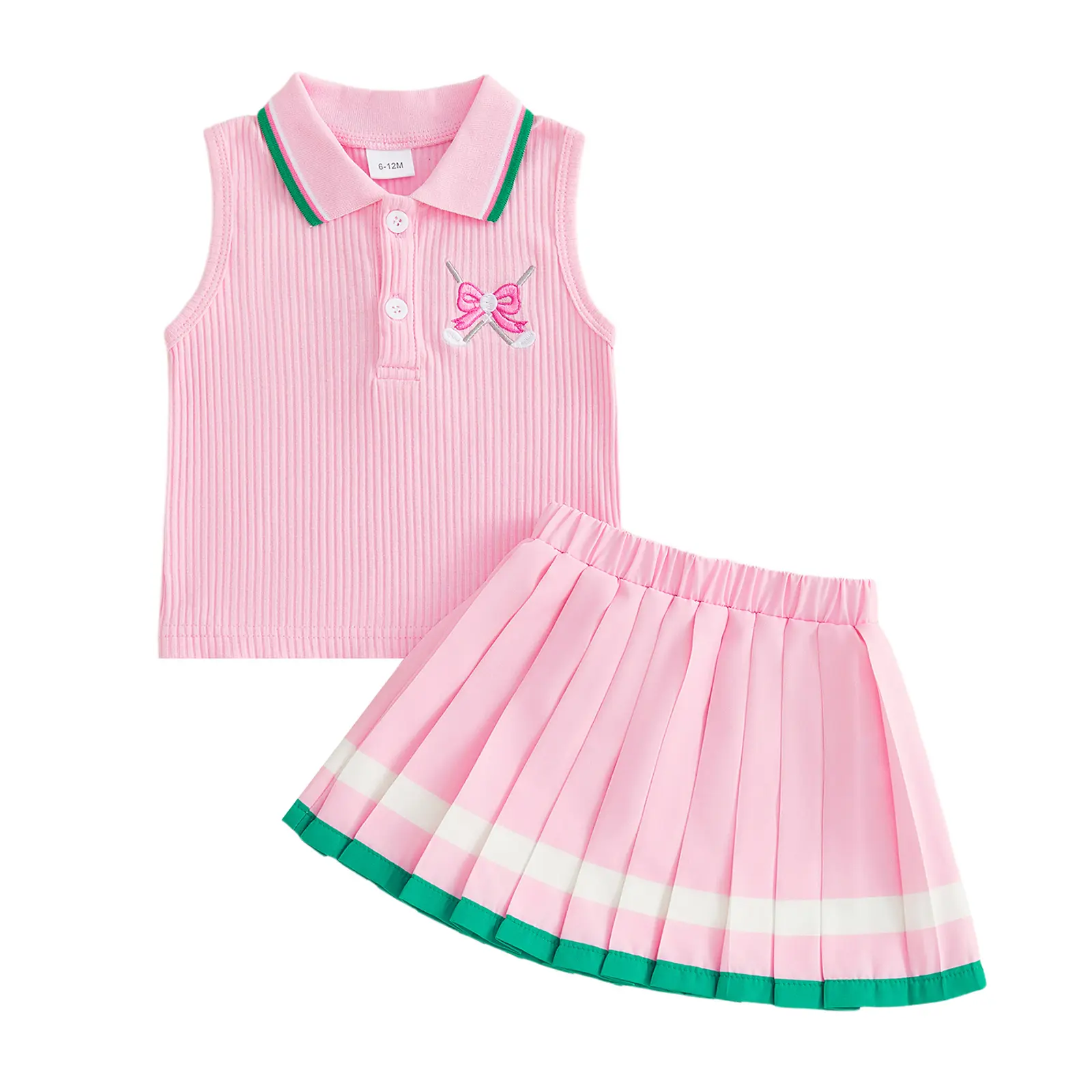 Toddler Baby Girl 2-Piece Golf Outfit - Sleeveless Ribbed Polo Tank Top, Pleated A-Line Mini Skirt Summer Baby Clothing Gift Set