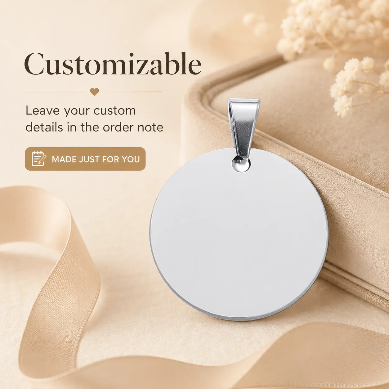 Custom Round Pendant Necklace, Personalized Engraved Name Circle Charm, 4 Color Options Silver Gold Rose Gold Black, Minimalist Jewelry Gift for Men Women