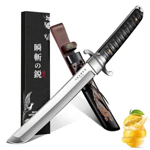 【February Faves】FUSIONKEI Japanese Outdoor Knife, Outdoor Knife with Phoenix Carved Sheath, for Camping Outdoor,Collection for Men