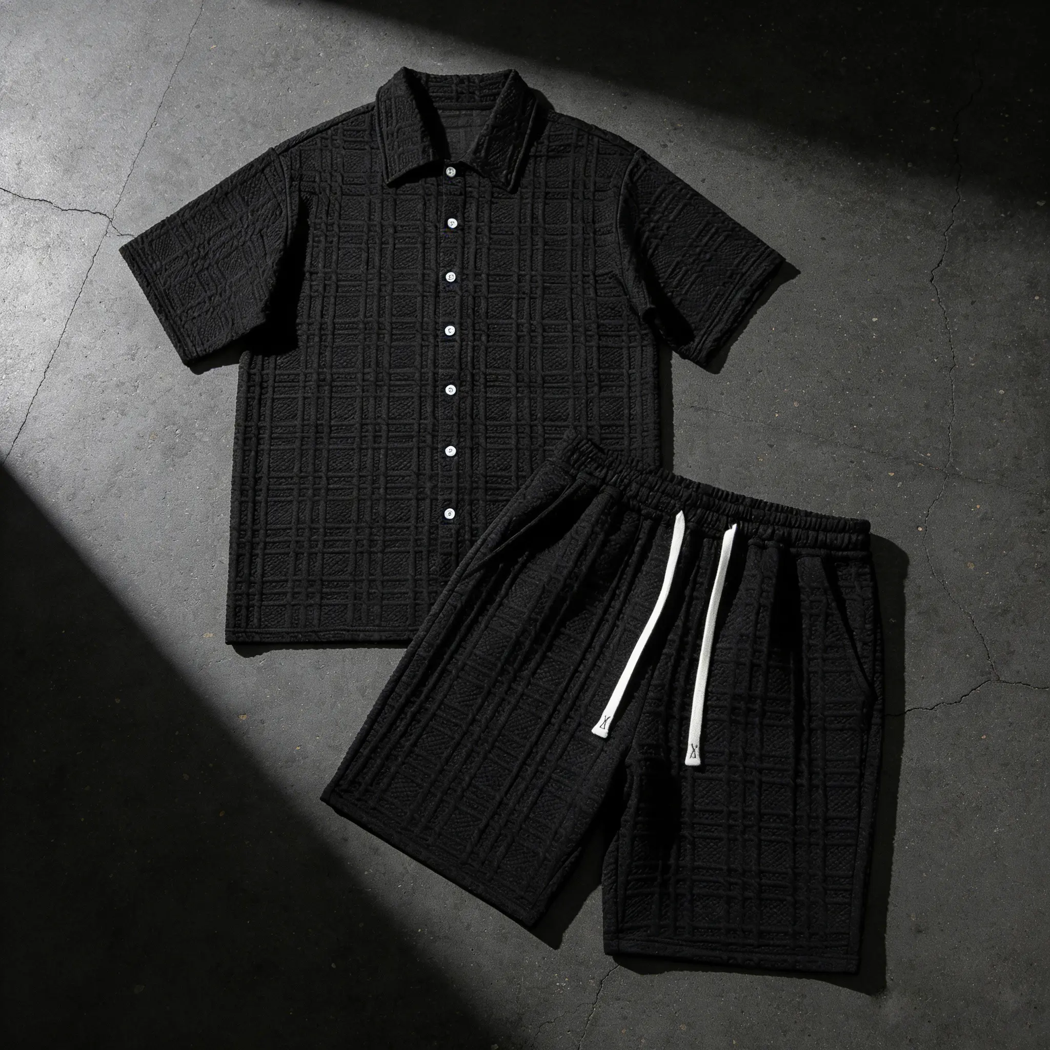 Athleisure Casual short-sleeved suit for Men Adult, Straight Length  Fashion Pocket Comfy Breathable  Summer Streetwear