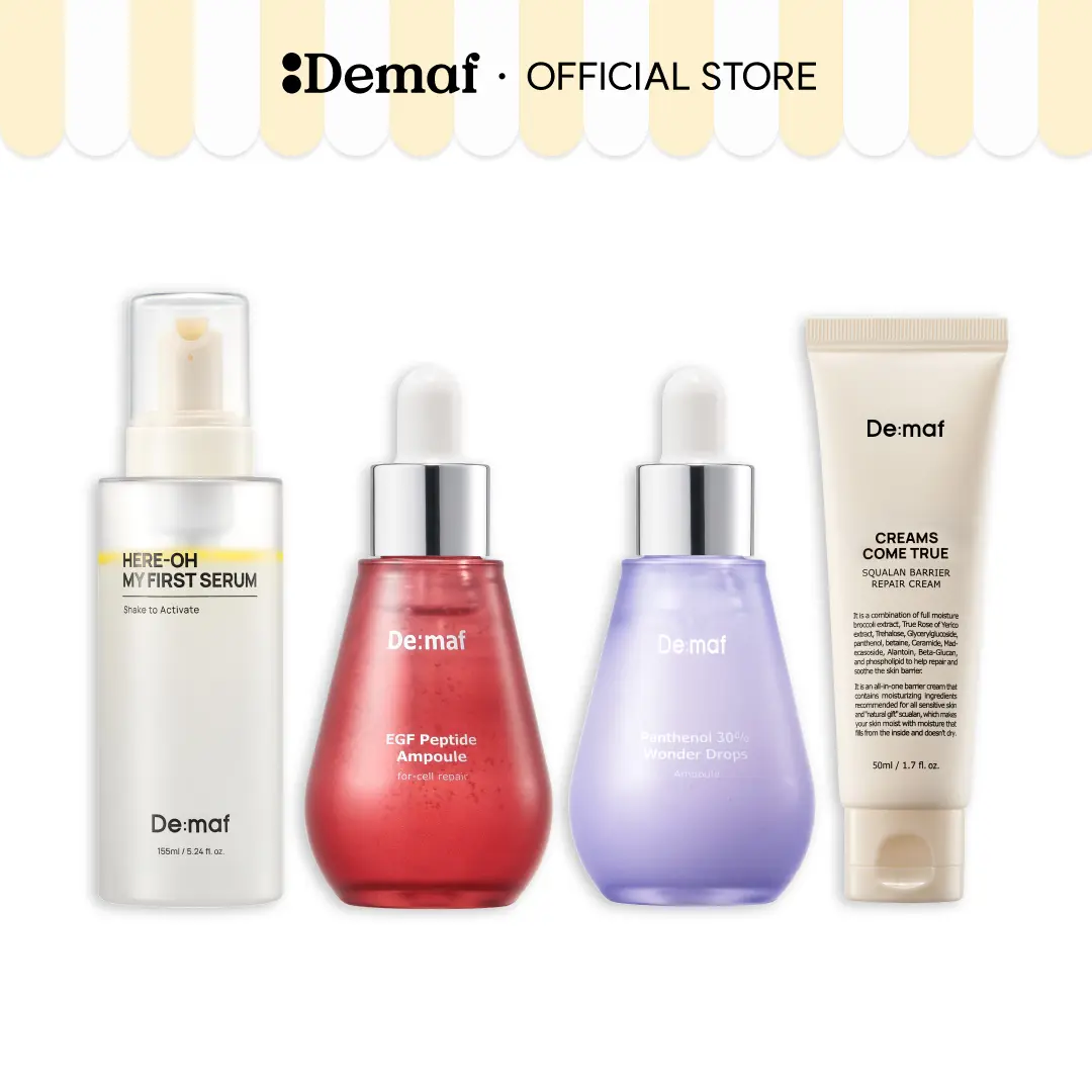 [De:maf Official] Barrier Rescue & Glow Routine Set | First Serum + Panthenol + EGF + Squalane Cream | Overnight Repair & Glow