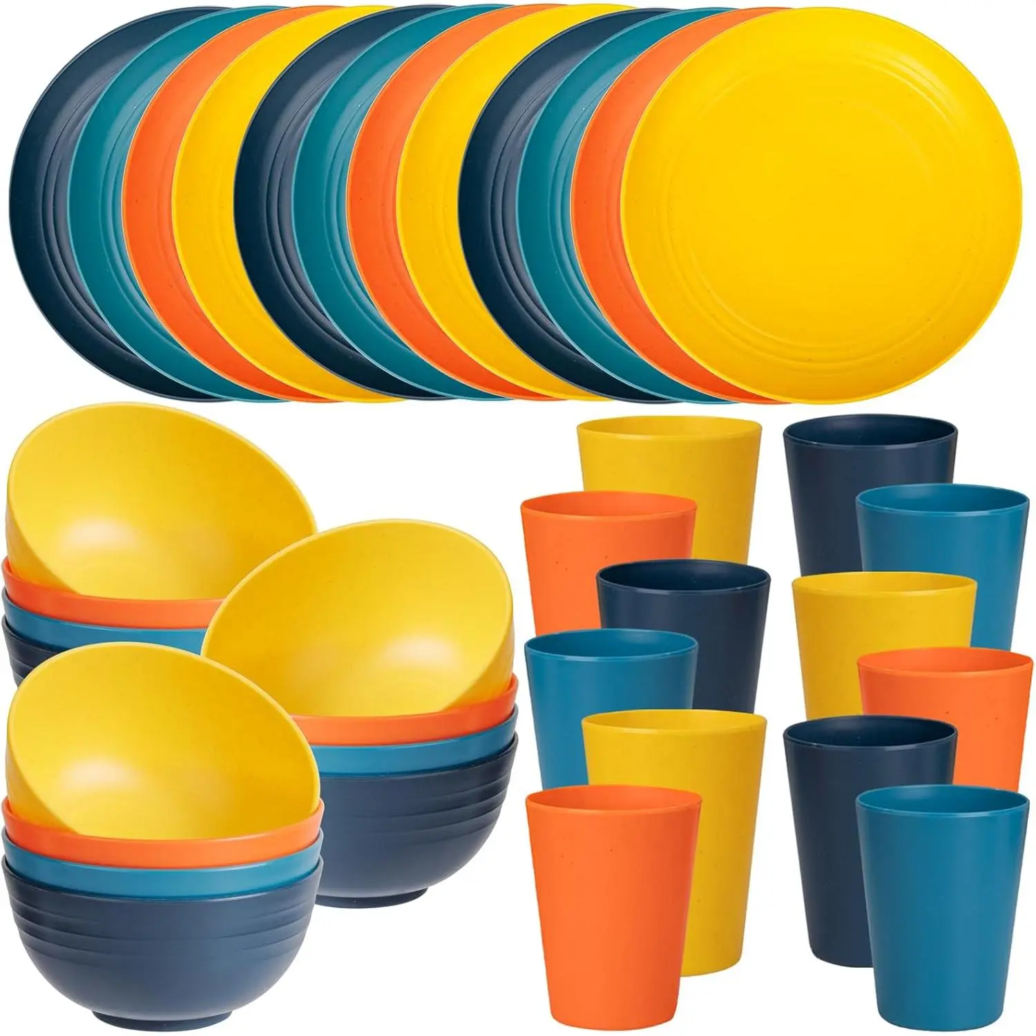 36 PCS Wheat Straw Dinnerware Sets Plastic Dinnerware Sets for 12 Plates and Bowls Sets Reusable Tableware Dishes Set 12 Plates 12 Bowls 12 Cups Microwave Dishwasher Safe 4 Color