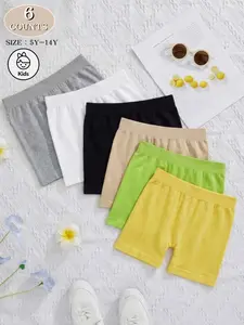 5/6 Pack Seamless Solid Color Girls' Youth Underwear Briefs, Casual Soft Panties, Breathable Comfort, Suitable for Cycling Sports, Multi Colors & Sizes (5y-14y)