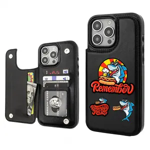 Shark Pattern Whale Spring Themed Fashion Luxury Creativity Trend Card Holder Wallet Aesthetic Black Casing For iphone 16 15 14 13 12 PRO PLUS MAX PU Leather Stylish Gift Shockproof Protection Anti-Drop Protective Protector Phone Cases Shell Cover