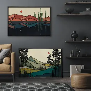 Canvas Wall Art Set of 2 Mountain Nature Landscape Prints Abstract Mid Century Modern Wall Decor Boho Artistic Matte Cotton Ornaments HomeDecor Minimalist Decoration Room Photo wall decor posters