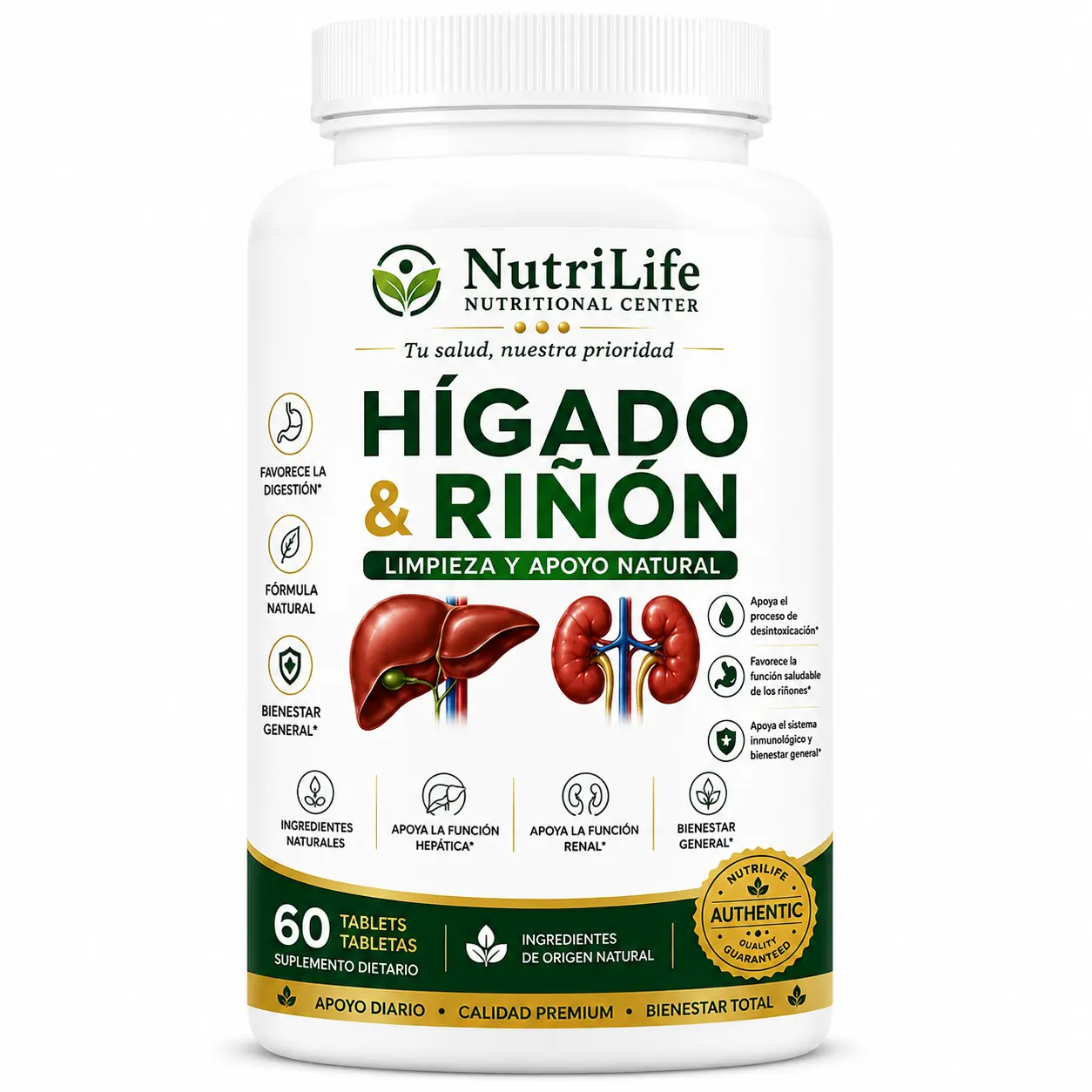 Liver & Kidney Support - Hígado y Riñón, Natural Detox Cleanse, 60 Tablets Herbal Supplement, Health, Natural Supplements