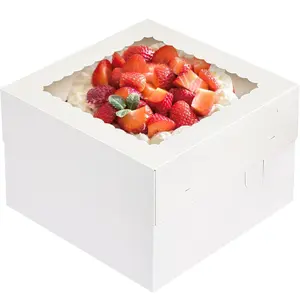 Cake Boxes, 10x10x8 Inch White Bakery Boxes with Window Cake Containers Tall Dessert Cardboard Boxes