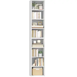 Bookcase, Narrow Tall Bookshelf, 8-Tier Skinny Shelf, Tall Cube Storage Organizer with Adjustable Shelves, CD Shelf, Display Bookshelf for Living Room, Home Office, Bedroom