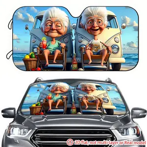 2D high-definition printing of cartoon elderly car sunshades for beach vacations, with car sunshades effectively blocking sunlight, suitable for decorating the front windshield of General Motors, RVs, and SUVs