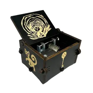 Music Box Coraline Musical Gift Dreaming  Hand Crank Engraved Boxes Gifts For Christmas Birthday (black)