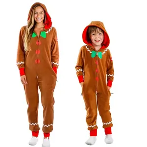 2025 New Arrival Unisex Christmas Child Cookie Romper Halloween Fancy Dress Up Family Gingerbread Man Onesie Adult Costume