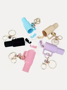 Macaron-Colored Portable Capsule Keychain Pendant, Trendy Cute Keychain, Featuring Ins-Style Minimalist Color-Block Design, The Capsule Shape Can Hold Coins, And Small Items, Making It A Practical Accessory For Daily Commuting And Travel