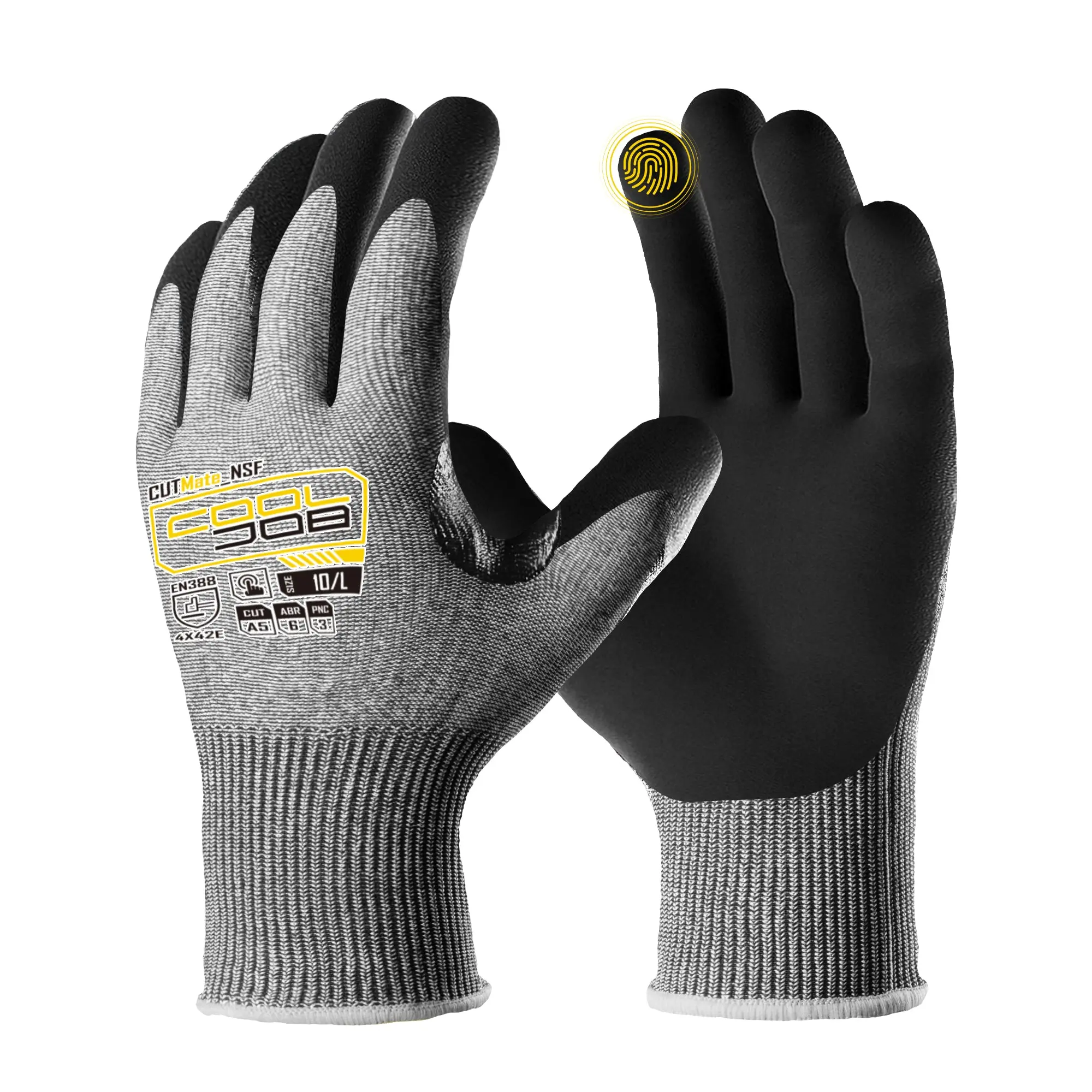 COOLJOB A5 Rated Cut Resistant Work Gloves - 1/3 Pairs, Nitrile Rubber Dipped, Cutproof, Grip Boost Coating, S Size, Breathable Fabric, Elastic Cuff, Heavy-Duty Protection, Gardening/Mechanics Use, Hang Dry, All-Season Safety Gloves for Men, Carpentry