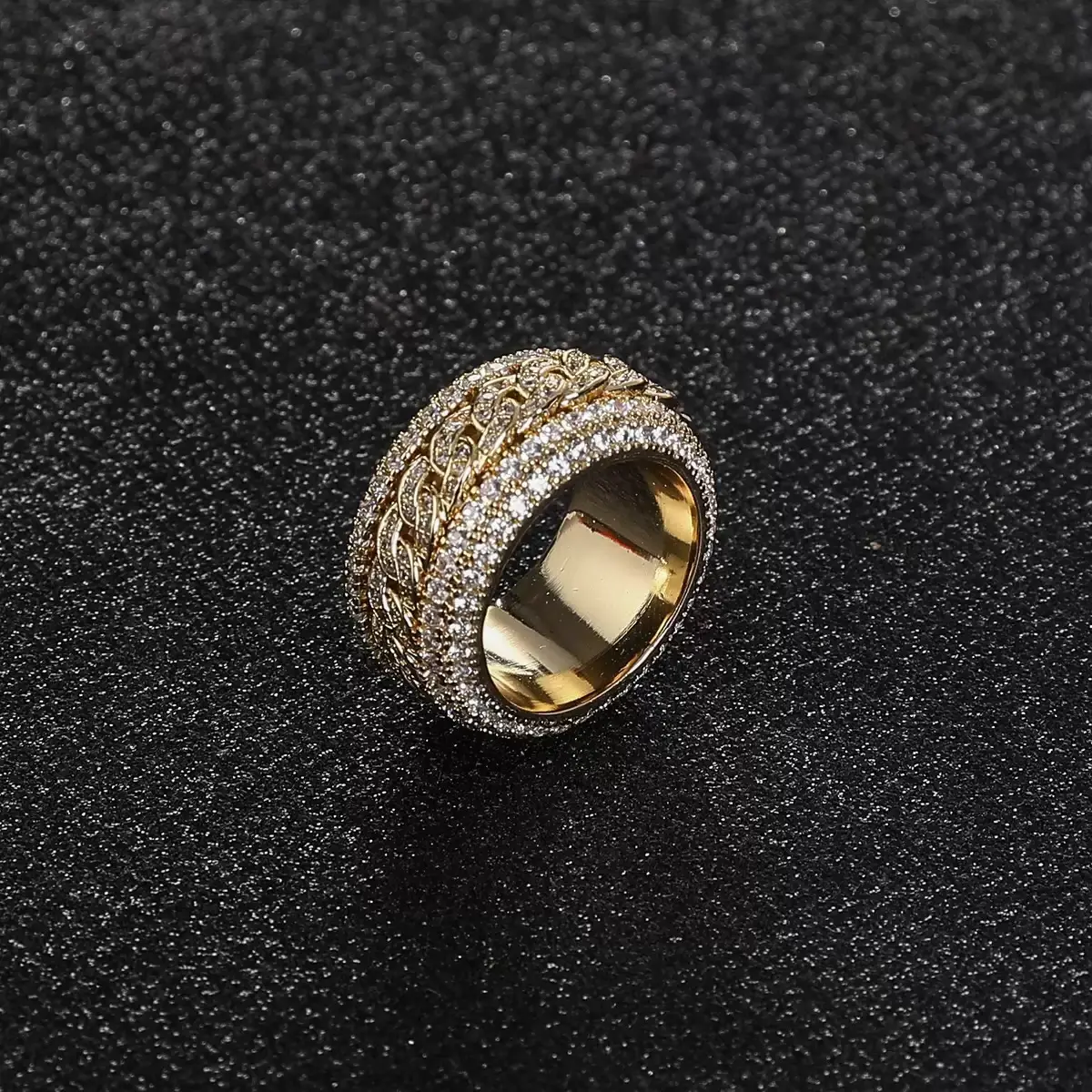 14K Gold Vacuum-Plated Copper Rotatable Lucky Ring with 5A+ Sri Lanka Zircon - Unique Stackable Elegant Everyday Costume Jewelry, Miami-Italy-Mexico & Micro Inspired Luxury Ring for Men's Anxiety Relief, Casual Gift rings for women toe rings