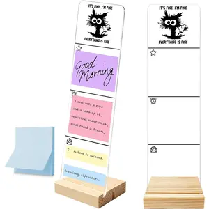 Monitor Memo Board with Removable Wooden Base Acrylic Portable Sticky Note Holder, It's Fine I'm Fine Everything is Fine Logo Office Desk Desk Set Sticky Notes 100 Sheets : Office Products