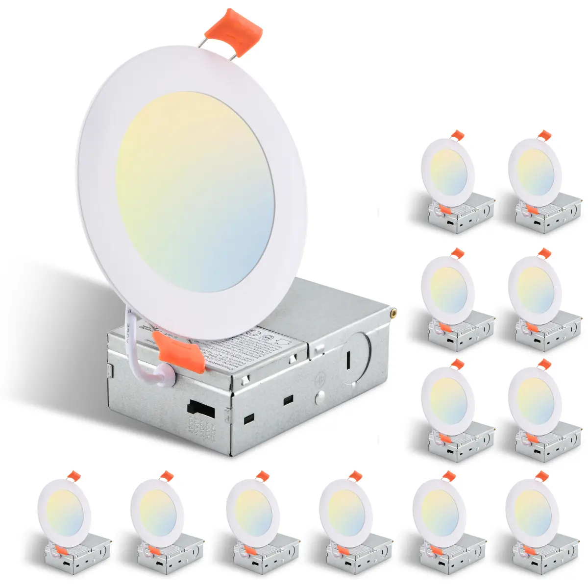 12-Pack 4 Inch Ultra-Thin LED Recessed Ceiling Light White Aluminum PVC Dimmable 2700K-5000K Color Temperature Adjustable Energy-Saving Ultra Slim Fixture with Junction Box for Indoor Home Ceiling Use